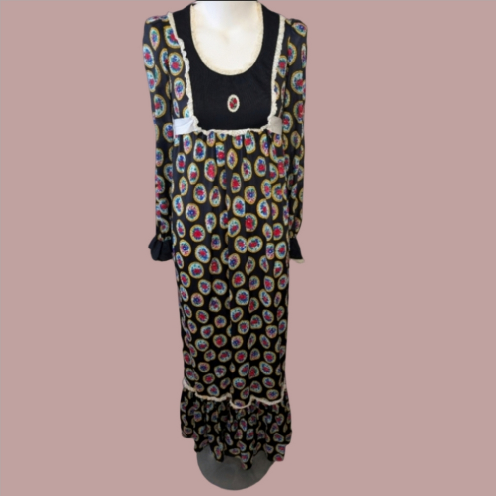 Vintage Dress  Paisley Print Maxi  Cottagecore Bohemian Hippie
